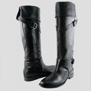 AQUA Tall Rider Boot Rachel Black Leather Designer Comfort Riding Boots